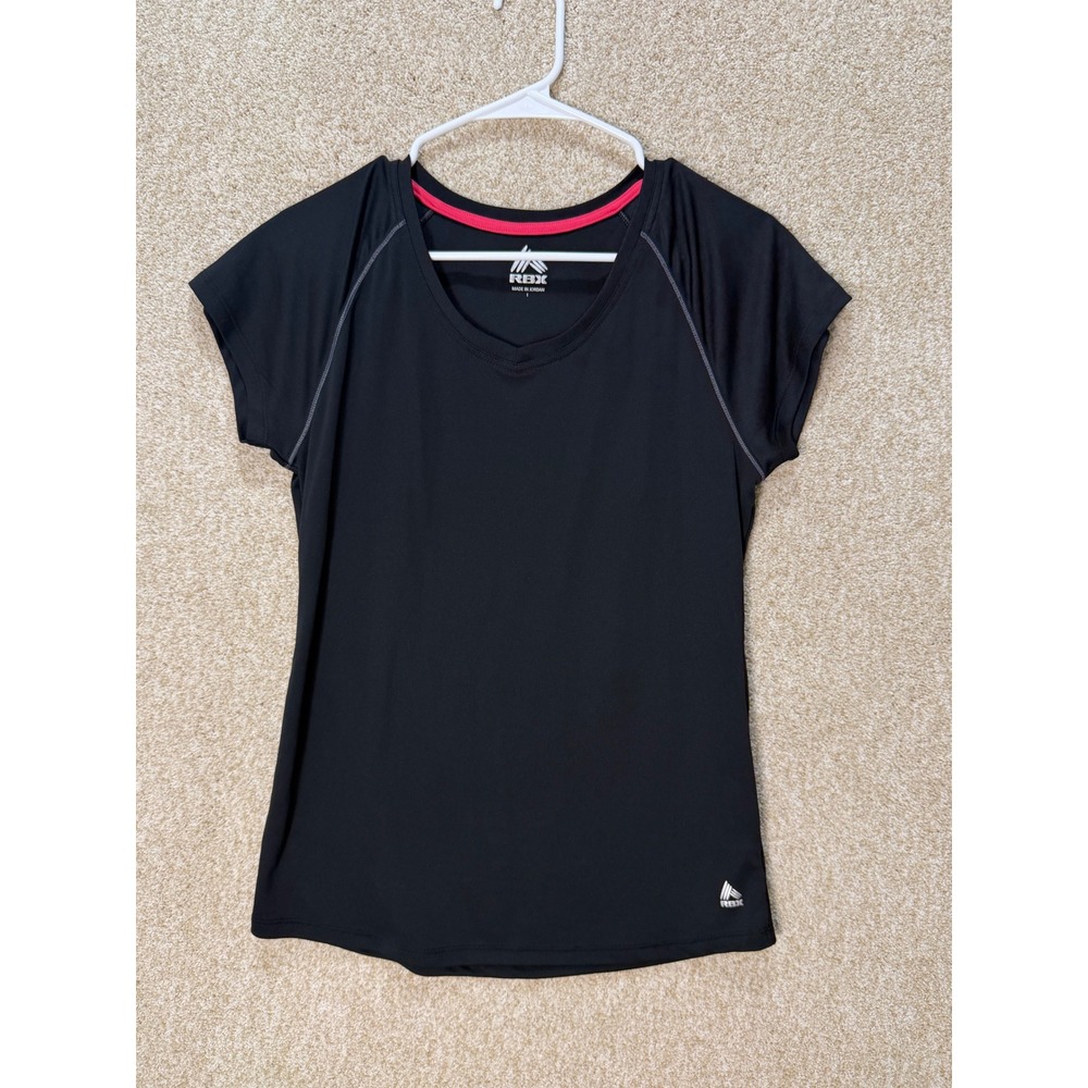 RBX Black V-Neck Short Sleeve Activewear Performance Top Large gym hike run walk